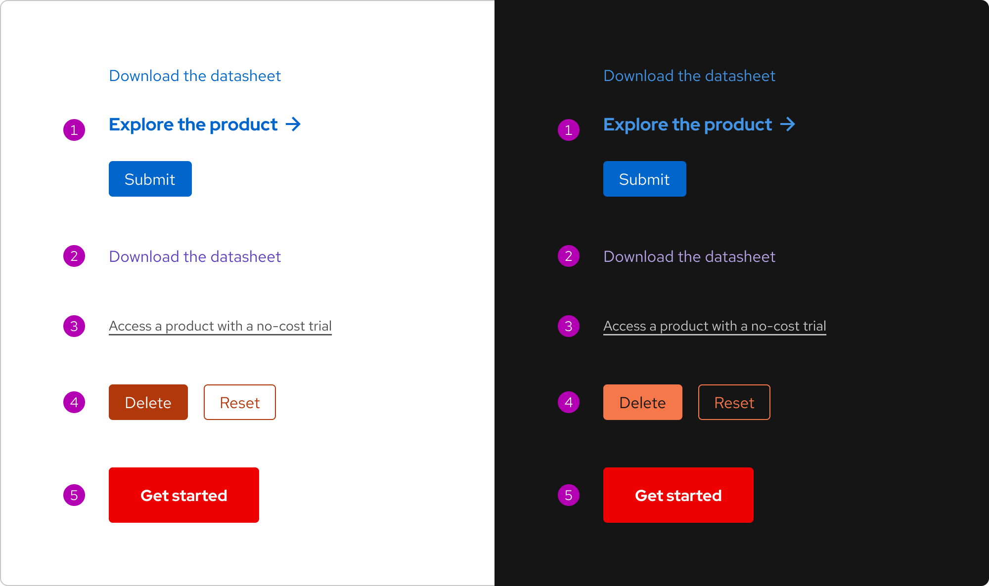 Examples of elements using the five colors that denote interactivity