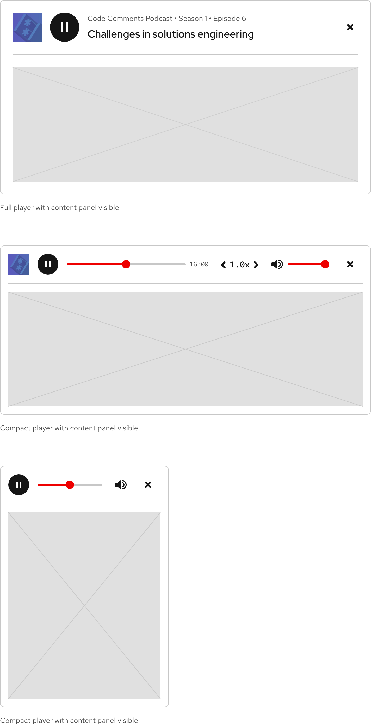 Image of all audio player sizes showing the open content panel