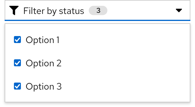 A badge used in a filter dropdown and counting three selected checkboxes within a menu