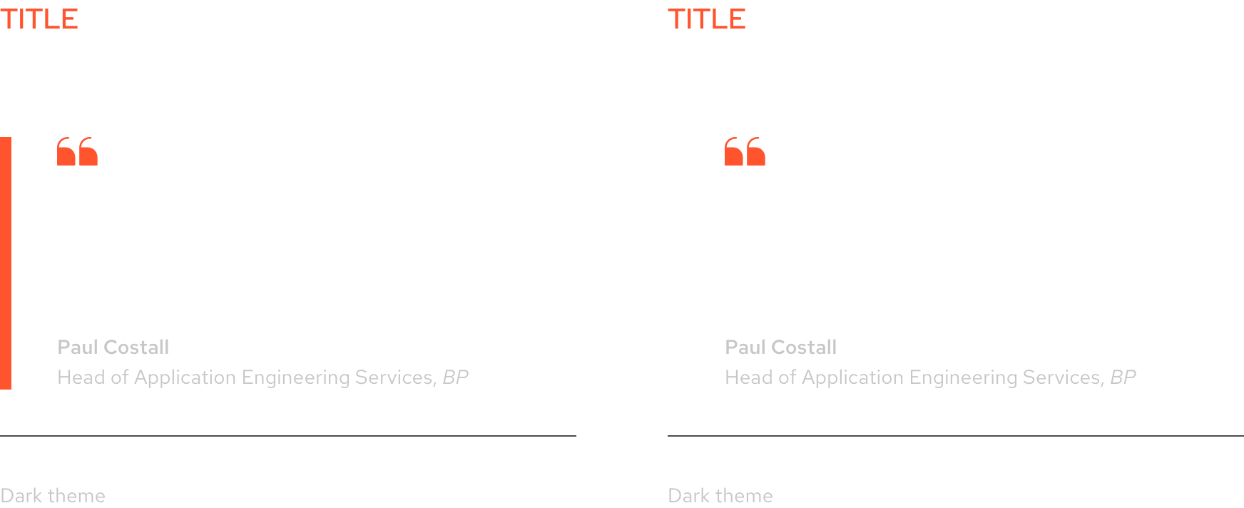 Image of two blockquotes, both with red title text and white header text