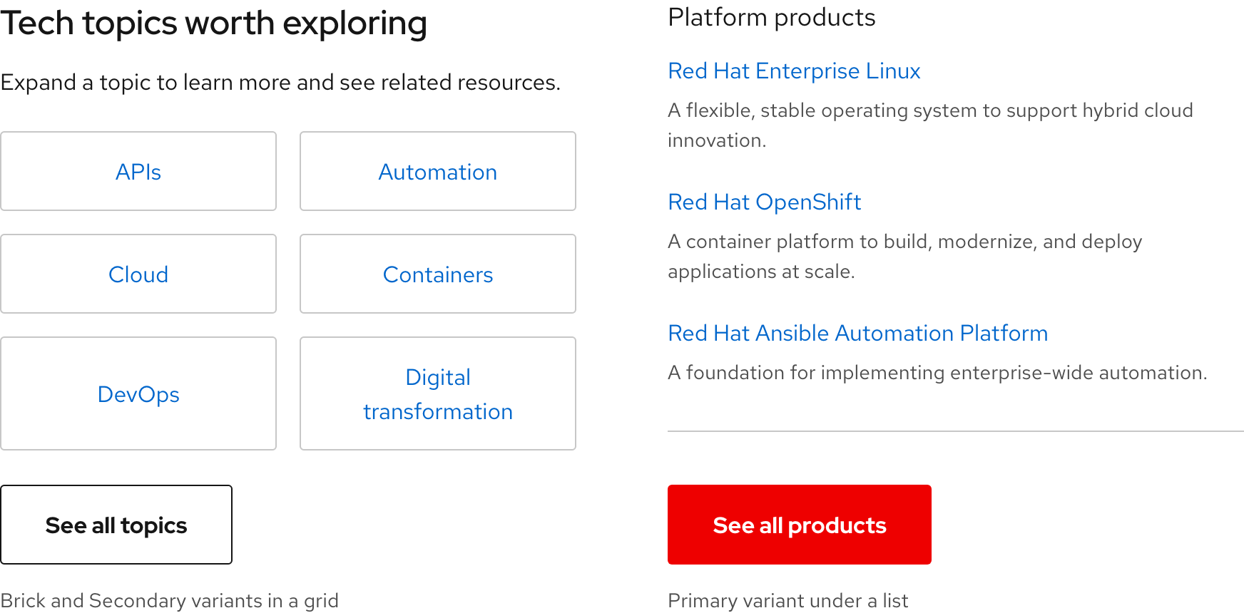 Image of calls 
    to action used in context including within a grid and in a list