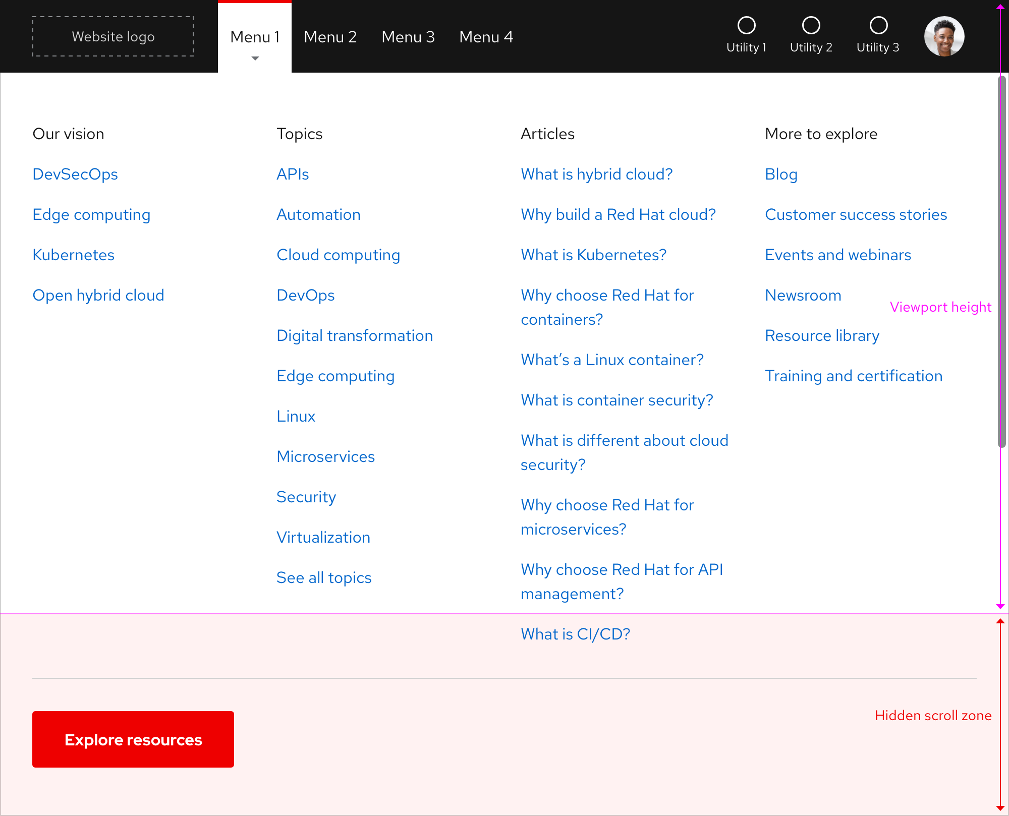 Primary navigation - scrolling with expandable tray