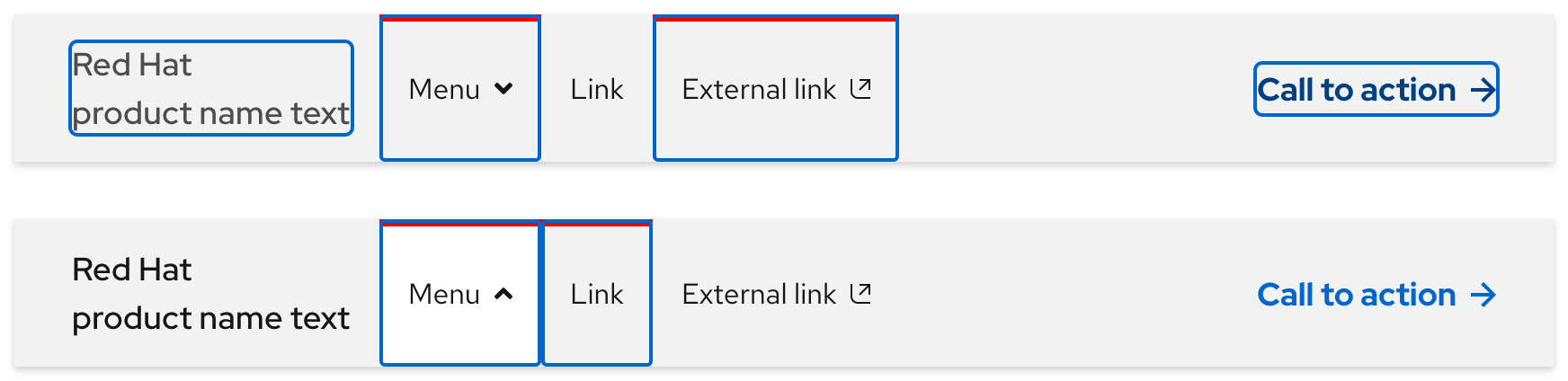 Image of light theme secondary navigation focus states