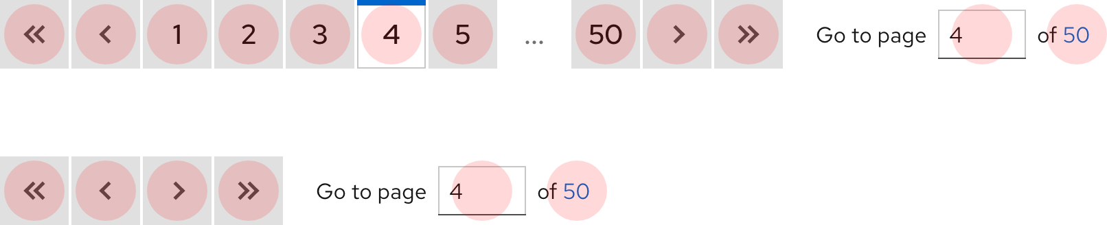 Image of paginations with elements showing adequate touch target spacing