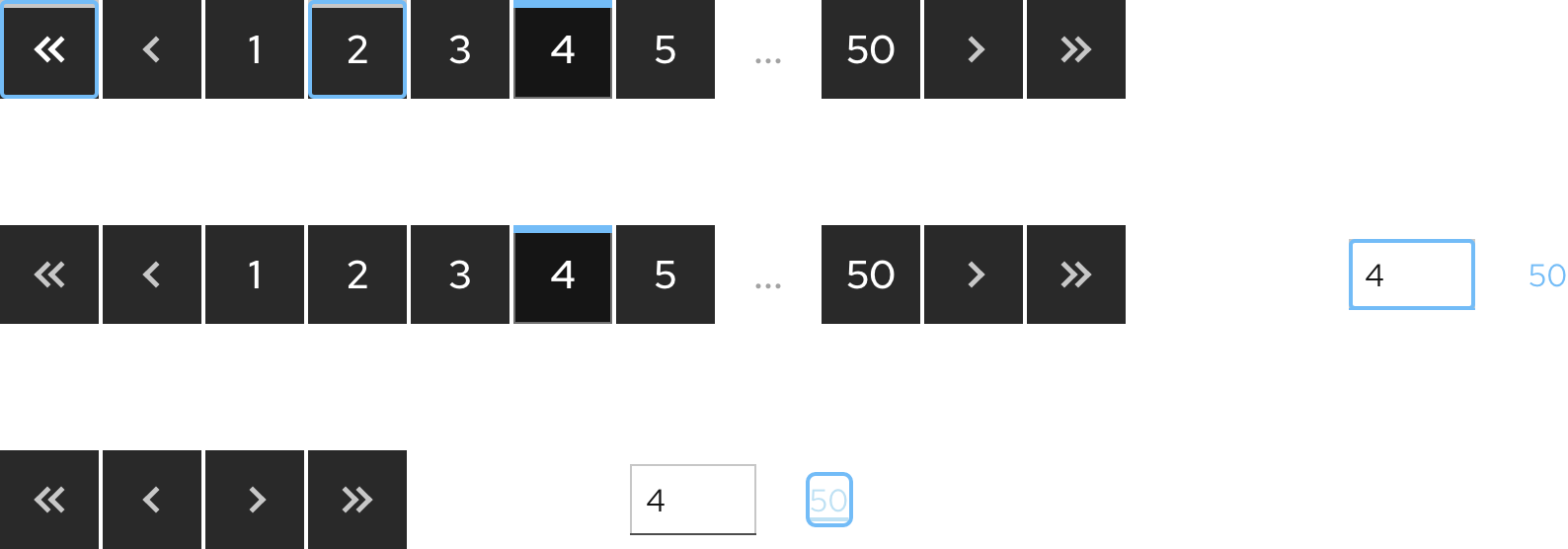 Image of dark theme pagination focus states