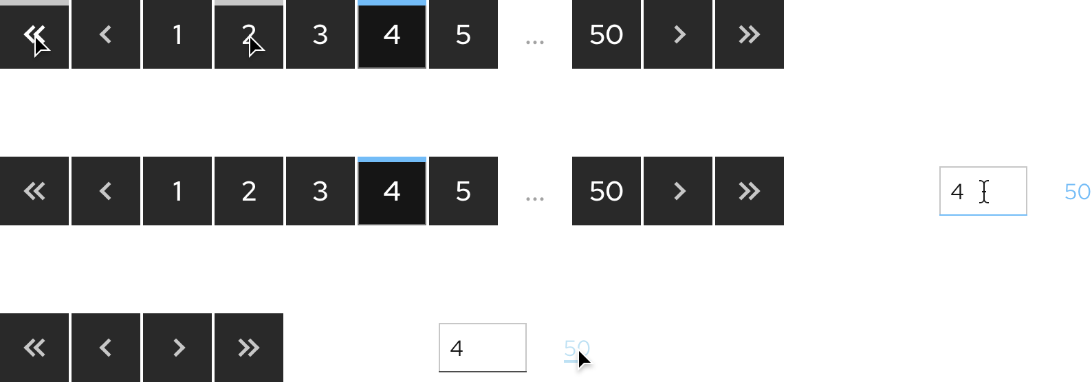 Image of dark theme pagination hover states