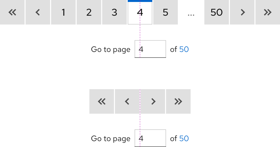 Image of full size and compact size pagination; one has a page input field on the right and the other has one below