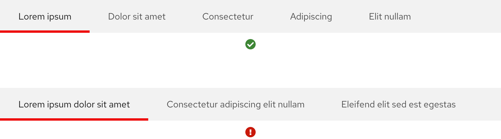 Image of two subnavigations; one with short text labels and one with long text labels