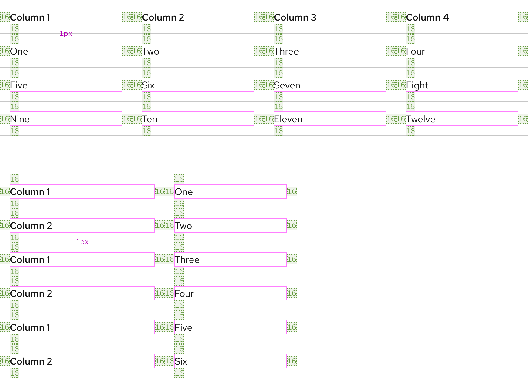 Image of table with spacers in between elements