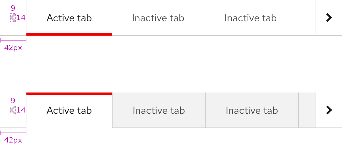 Image of horizontal and vertical tabs with overflow buttons showing padding spacers